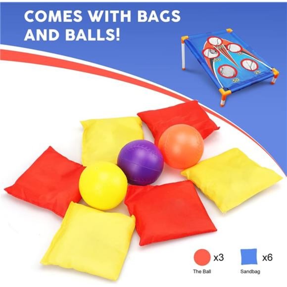 Kids Cornhole Outdoor Games  - 6 Bean Bag Toss and 3 Corn Hole Balls - Picture 6 of 6